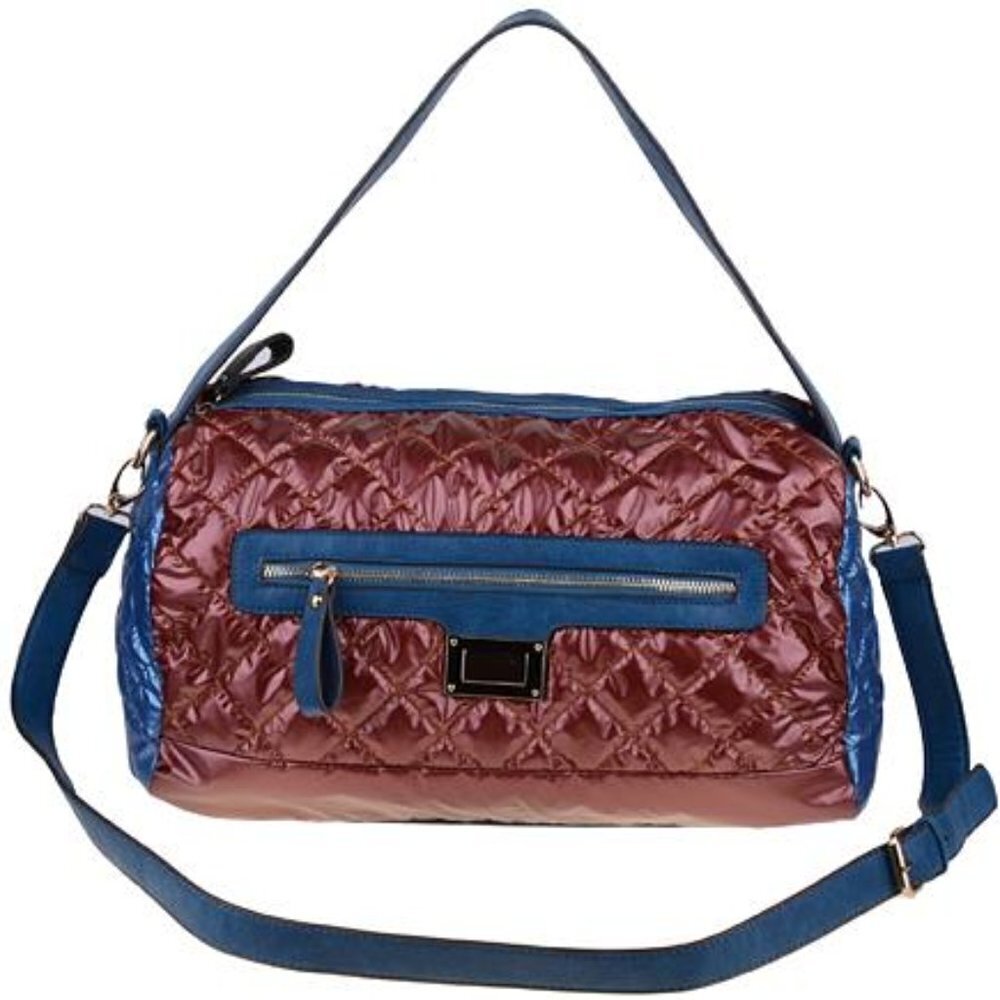 Quilted Burgundy & Blue Crossbody Bag – Women’s Chic Fashion Shoulder Handbag